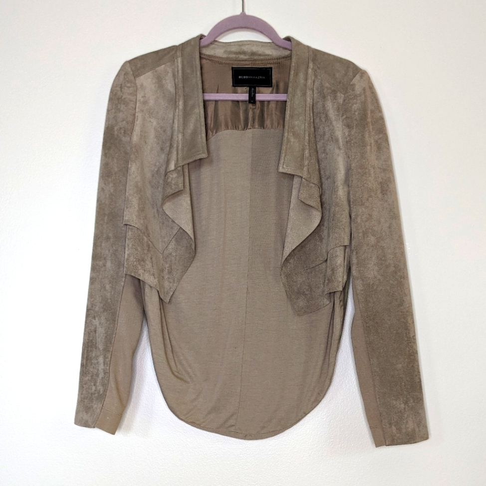 Bcbgmaxazria Blazer Jacket Tan Faux / Vegan Suede Size M